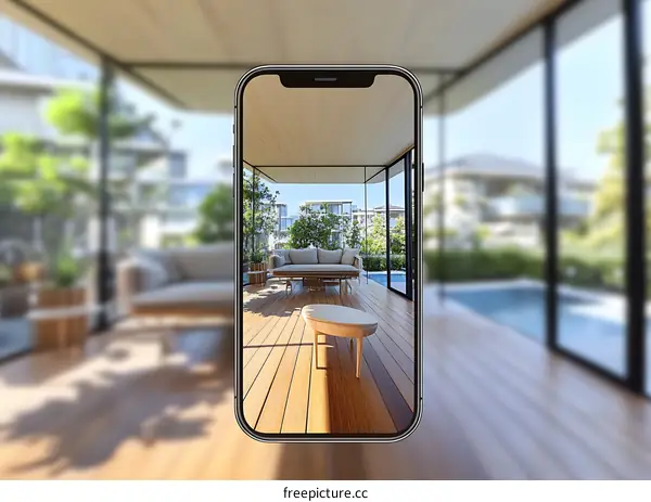Modern House Design Shown On Phone Screen