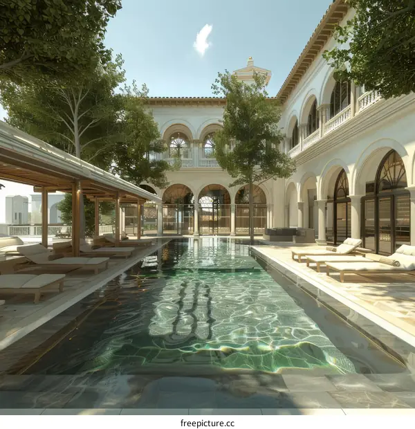 Luxury Courtyard Poolside Design Illustration