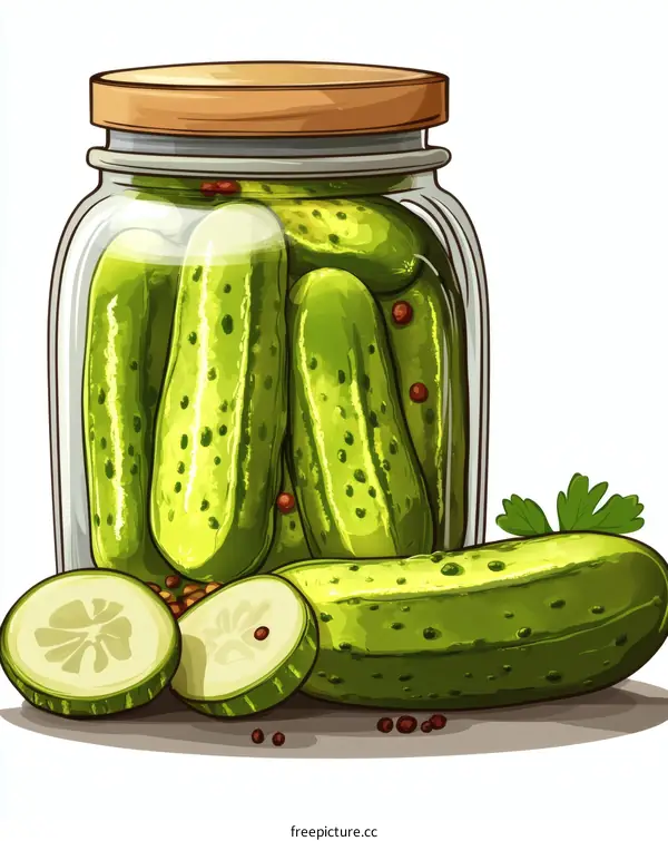 Pickled Cucumbers in a Glass Jar Illustration