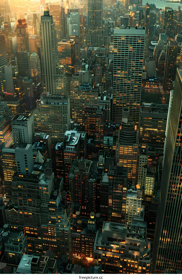 An aerial view of skyscrapers in Midtown Manhattan, New York City