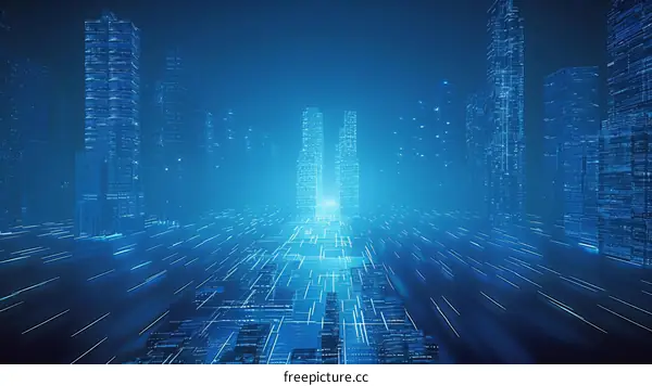 Blue Technology City Illustration