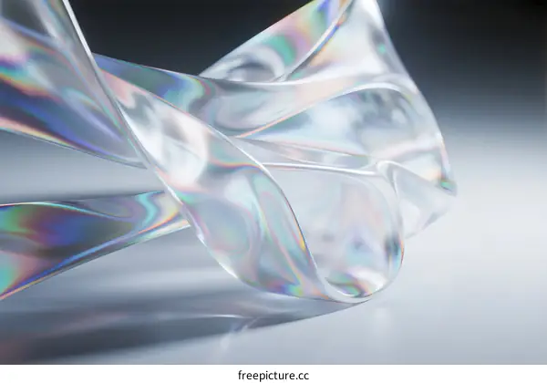 Transparent Iridescent Ribbon with Light Reflections in Abstract Form