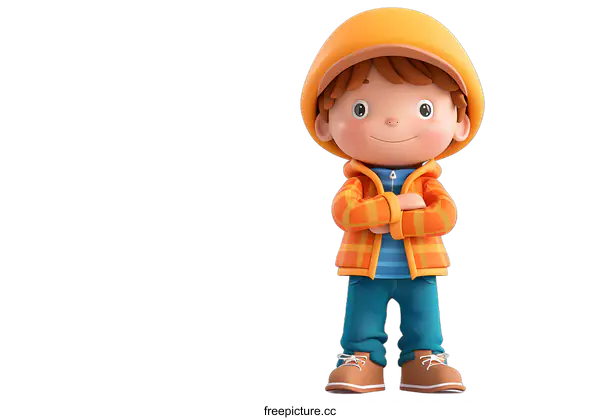 [Transparent Background PNG]Smiling Cartoon Boy with Arms Crossed