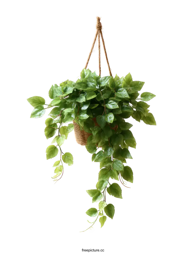 [Transparent Background PNG]Hanging Plant in a Woven Basket