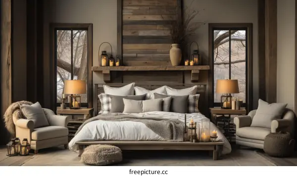 Cozy Rustic Wood Cabin Bedroom Interior