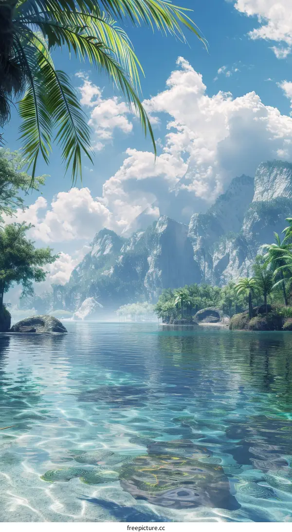 Tropical Island Haven with Majestic Mountains