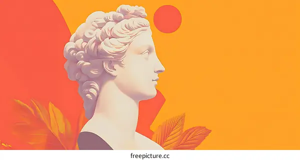 Abstract Art with Statue and Leaves