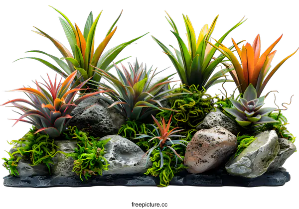 [Transparent Background PNG]Artificial Plant Arrangement with Rocks