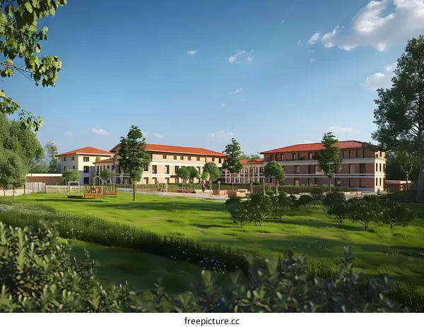 Modern Residential Complex with Lush Green Landscaping