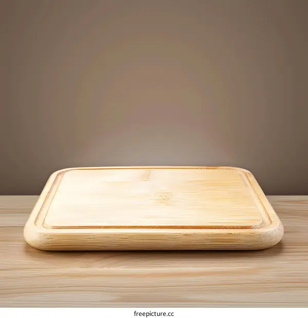 Wooden Cutting Board On Table With Brown Background