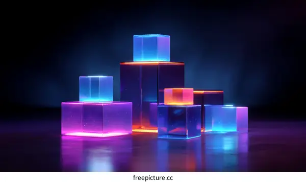 Neon Geometric Cubes in a Dark Studio