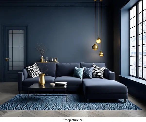 Modern Dark Blue Living Room Interior Design