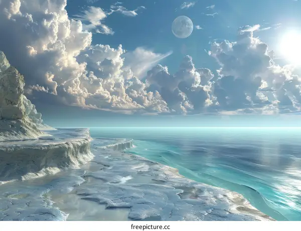 Fantasy Landscape with Majestic Moon and Ocean View