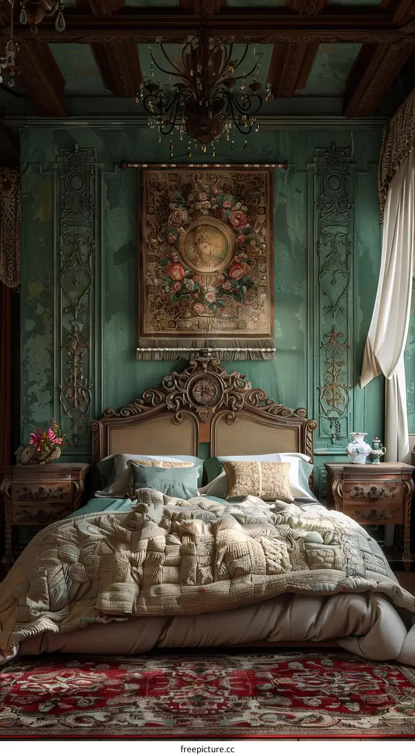 Antique Style Bedroom Interior Design Illustration
