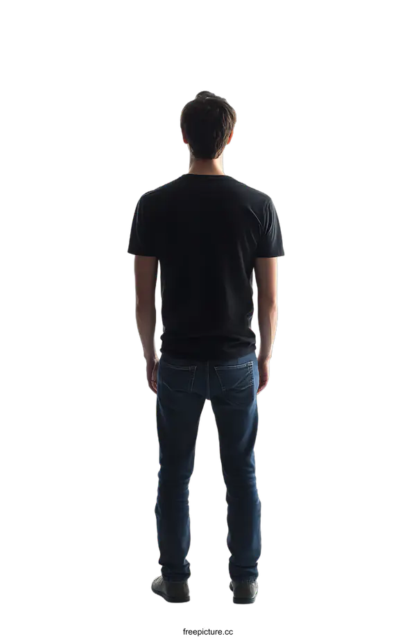 [Transparent Background PNG]Back View of Man in Black T-shirt and Jeans