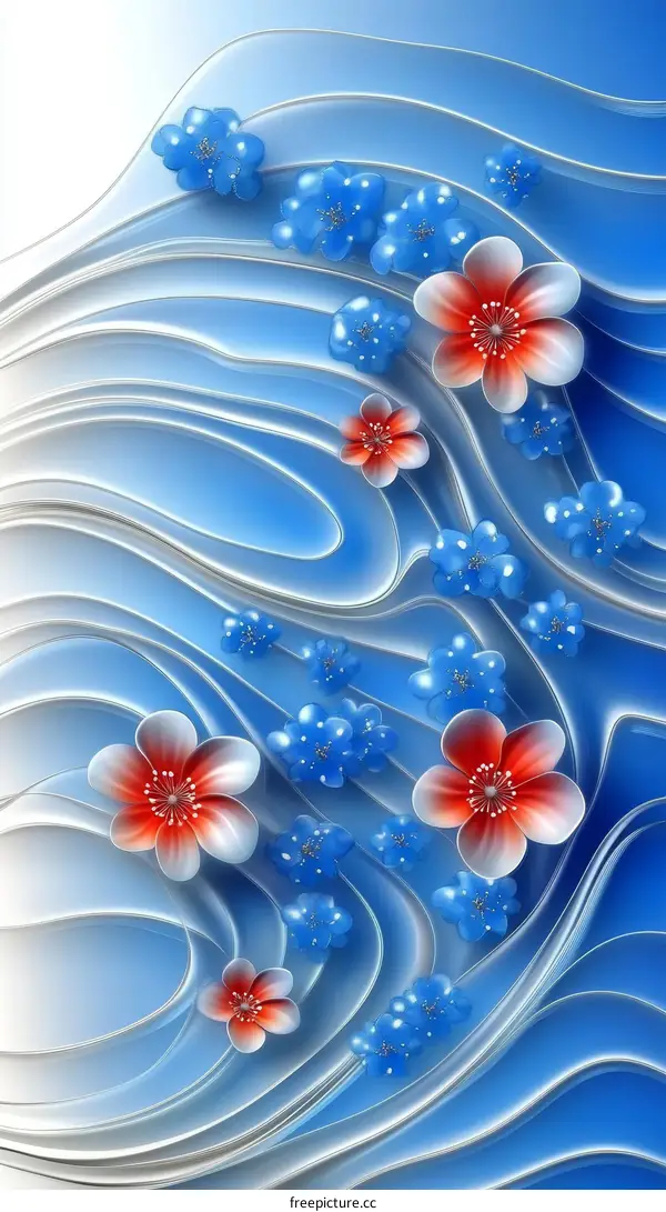 Abstract Floral Design on a Blue Background