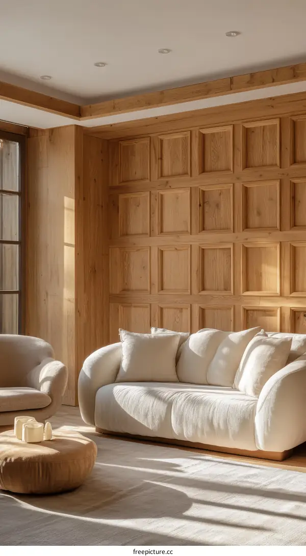 Modern Living Room Interior Design with Wooden Paneling