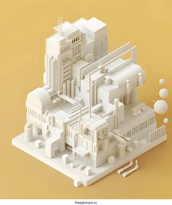 White 3D Model of a Factory Complex Illustration