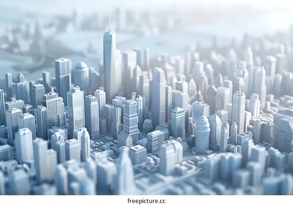 Detailed Miniature City Model in Blue and White