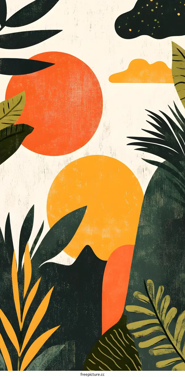 Abstract Green Orange and Yellow Tropical Art Print