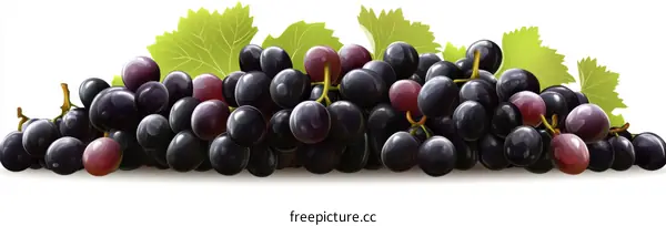 Fresh Dark Grapes with Green Leaves