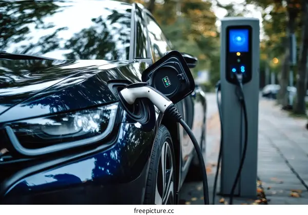 Electric Car Charging at Station