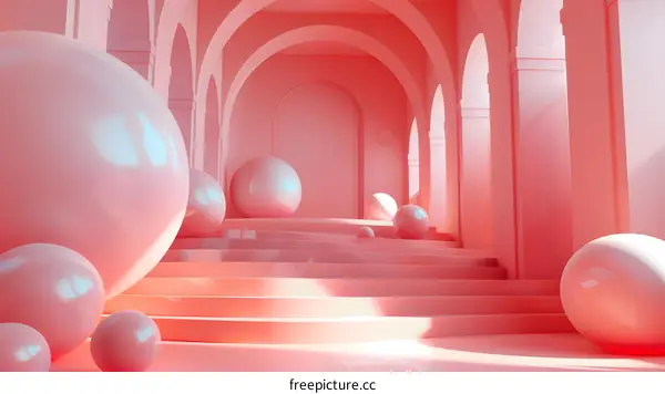 Pink Archway Stairs With Pink Spheres
