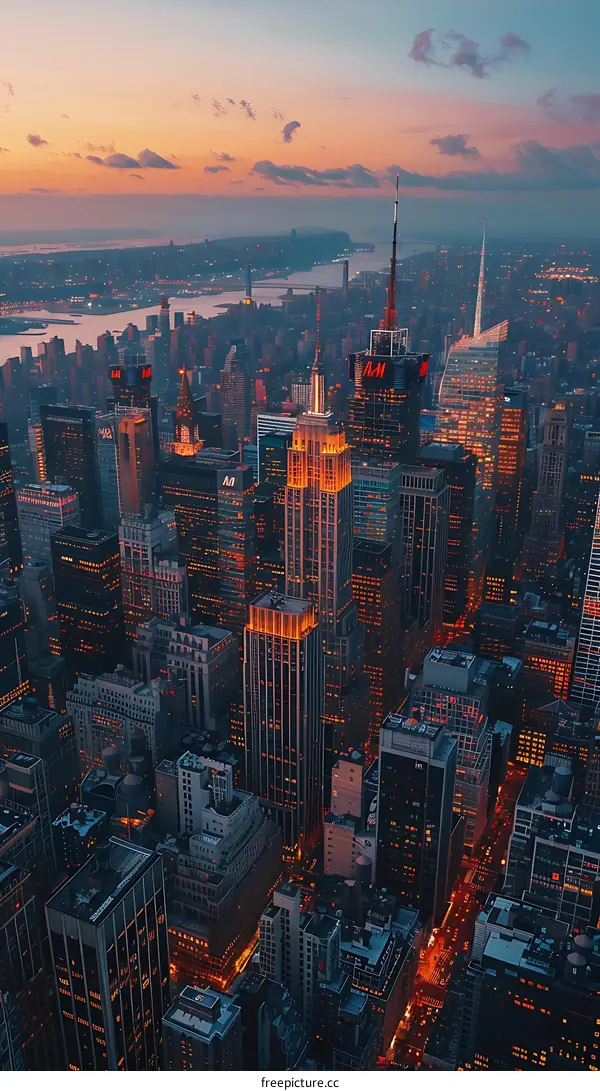New York City skyline at sunset