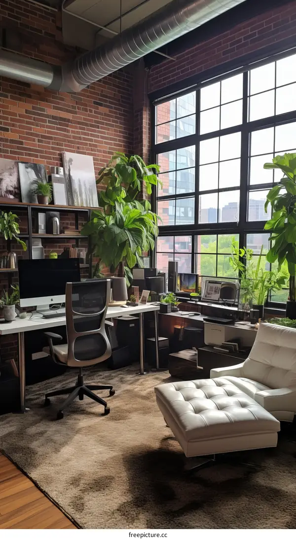 Bright Plants in a Modern Loft Workspace