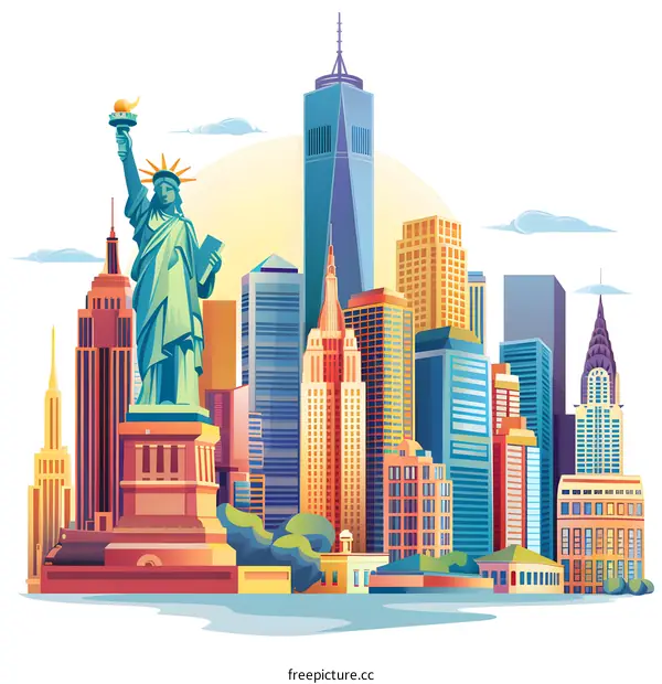 Colorful Illustration of New York City Skyline