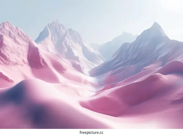 Mountains and dunes in a pink alien landscape