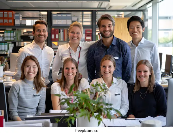 portrait of a group of smiling business people in an office