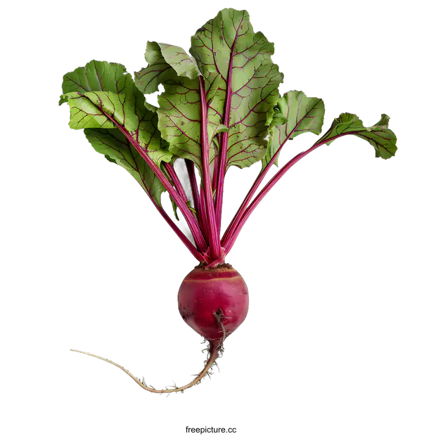 [Transparent Background PNG]Fresh Beetroot with Green Leaves on White Background