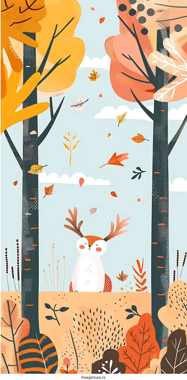 Cute Reindeer in Autumn Forest Illustration