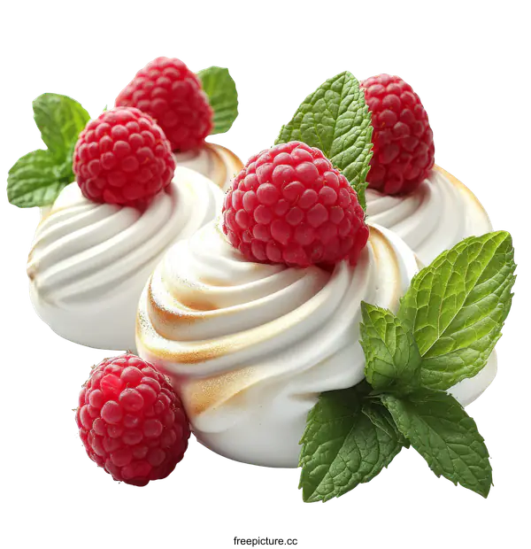[Transparent Background PNG]Delicious Raspberry and Cream Meringues Dessert