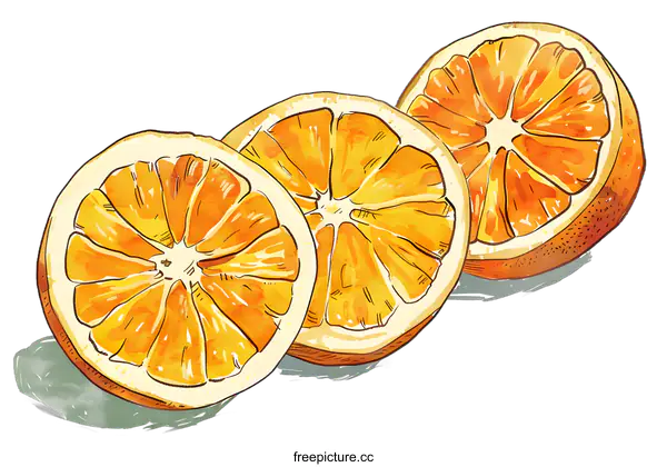 [Transparent Background PNG]Three Orange Slices Watercolor Illustration