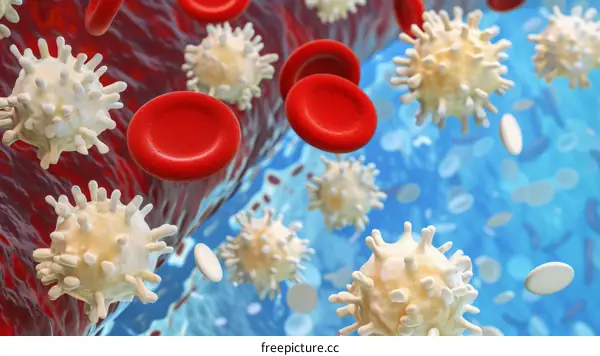 White and Red Blood Cells in a Blood Vessel