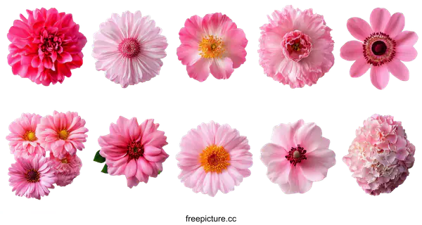 [Transparent Background PNG]Collection of Various Shades of Pink Flowers