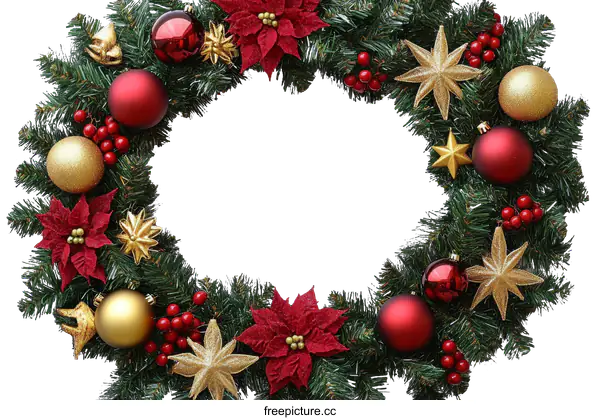 [Transparent Background PNG]Christmas Wreath with Red and Gold Ornaments