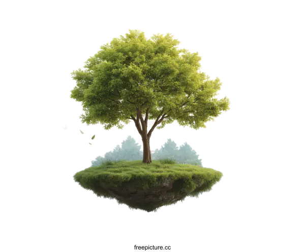 [Transparent Background PNG]Floating Island with Tree Illustration