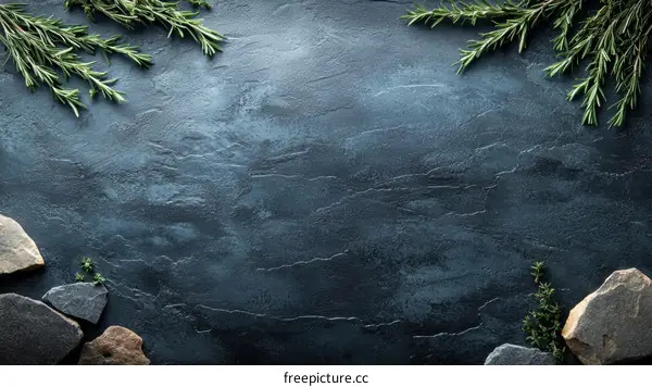 Dark Stone Surface with Fresh Herbs