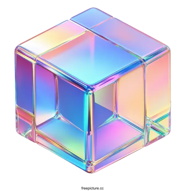 [Transparent Background PNG]Abstract iridescent cube geometric design