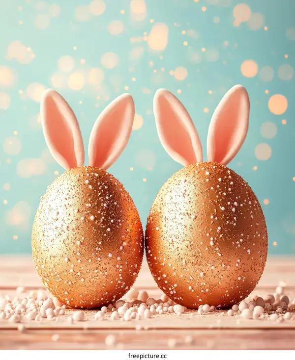 Golden Easter Eggs with Pink Bunny Ears