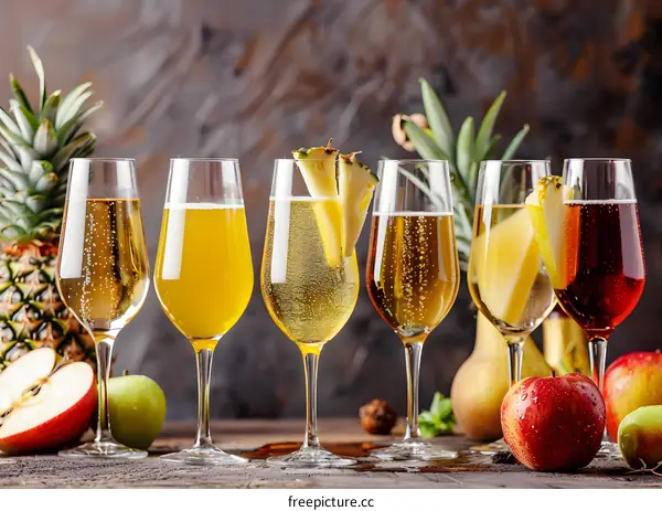 Apple Cider Cocktail Drinks with Fruits Garnishes