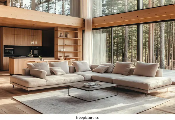 Modern Scandinavian Living Room with Large Windows