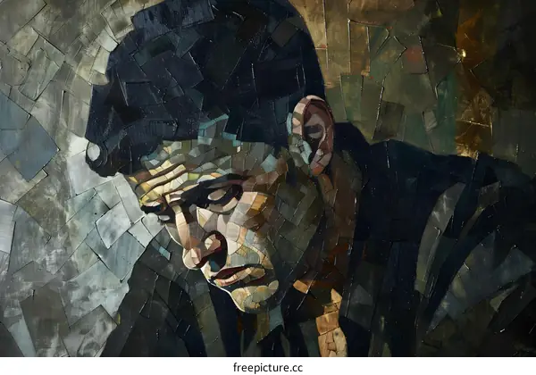 Man Portrait Mosaic Art Made of Wood