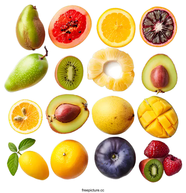 [Transparent Background PNG]Assortment of Fresh Fruits on White Background