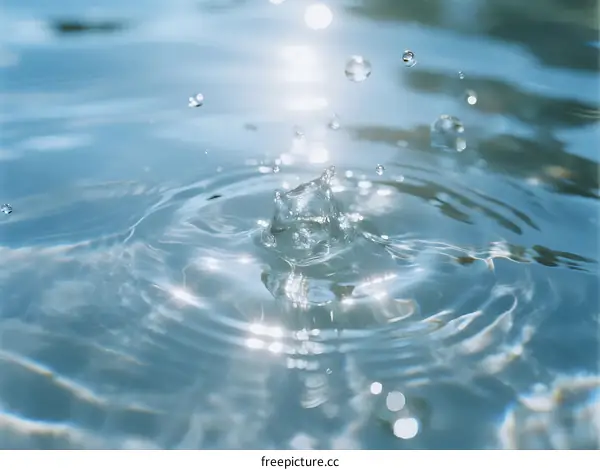 Clear Water Droplets Splashing and Rippling on Surface
