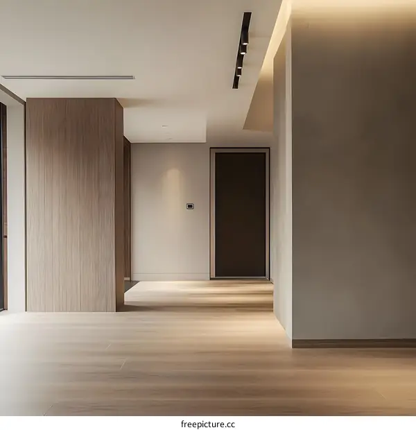 Modern Minimalist Interior Design Hallway with Wooden Floor and Wall