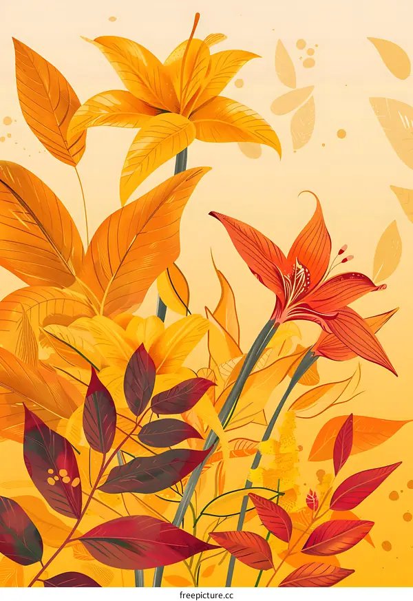 Autumn Leaves and Flowers Illustration